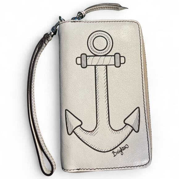 Brighton Anchor Leather Zip Around Tech Wallet Wristlet Organize Nautical Preppy - Picture 1 of 10